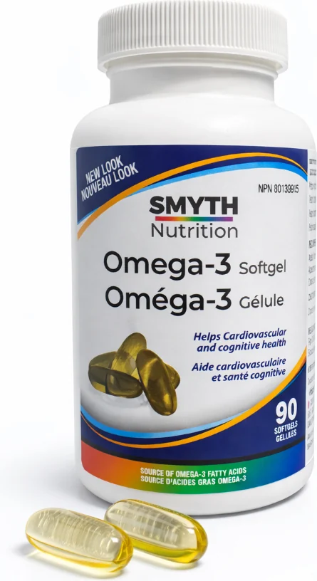 SMYTH Nutrition Omega-3 Softgel bottle, 90 softgels